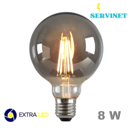 💡🖤 Ampoule LED Filament Edison Fumé G95 - 8W - E27 - 2700K - Extra Led- EL-GF8Y-f 💡🖤