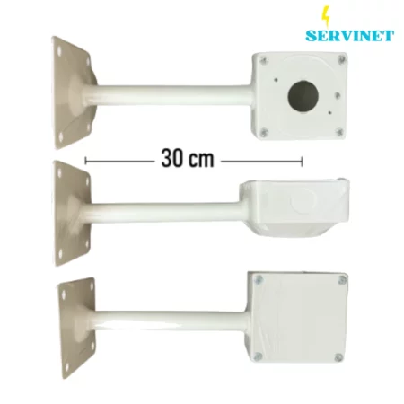 🎥🛠️ Support Caméra Métallique avec Boîte de Dérivation Intégrée – 30 cm – Blanc