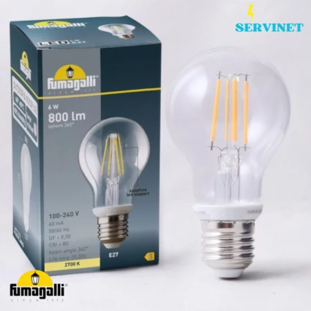 💡 Ampoule LED Filament Edison A60 - 6W - E27 - Blanc chaud - 2700K - Fumagalli💡